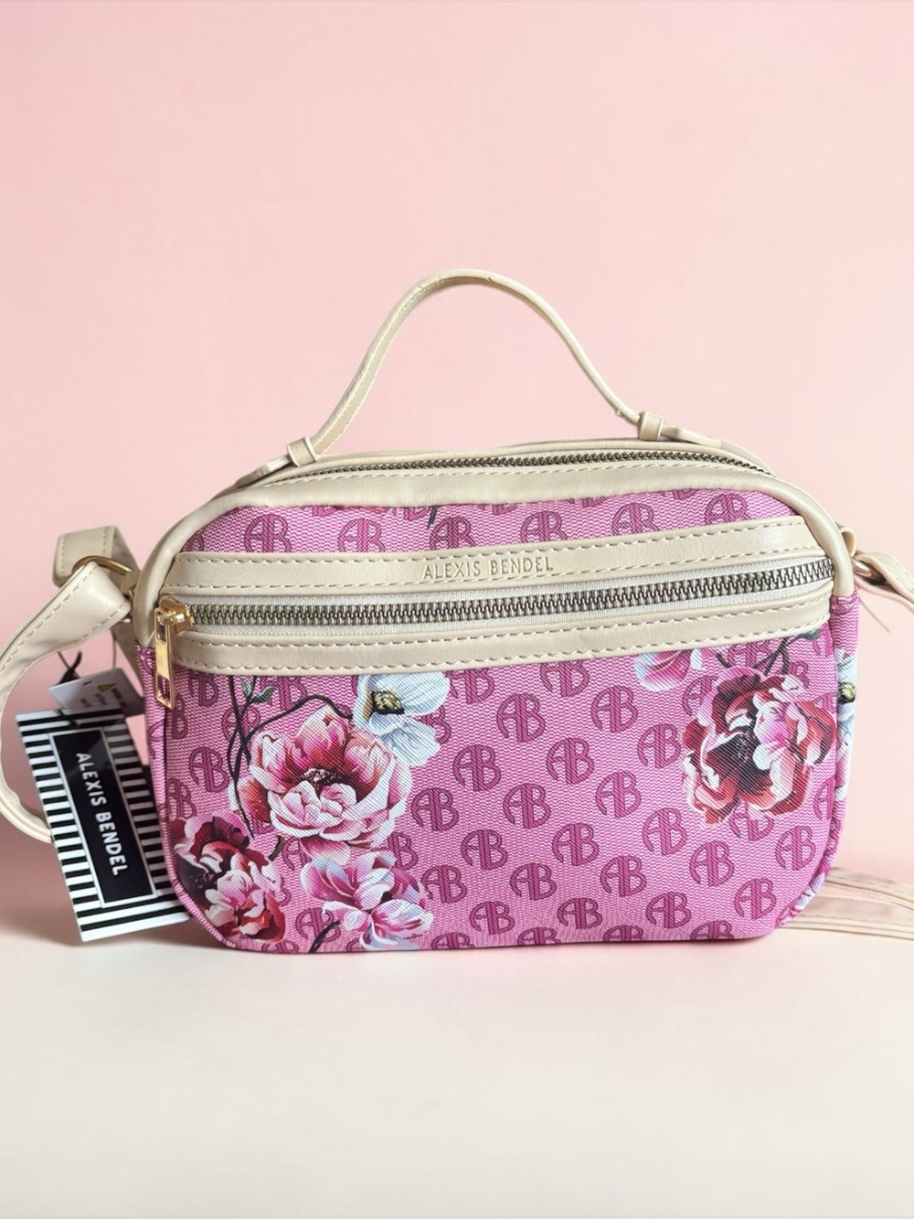 Alexis Bendel NWT Pink Floral Crossbody with Cream Trim